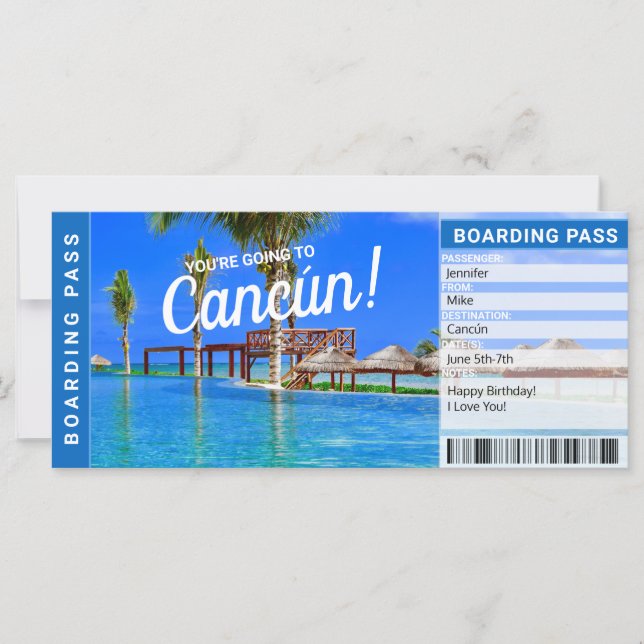 Bilhete de Passagem de Embarque Surpresa de Cancún (Frente)