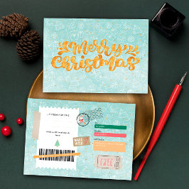 Bilhete de Presente de Natal com Padrão Retro Dour