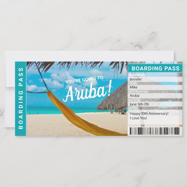 Bilhete de Presente de Passagem de Embarque de Aru (Frente)