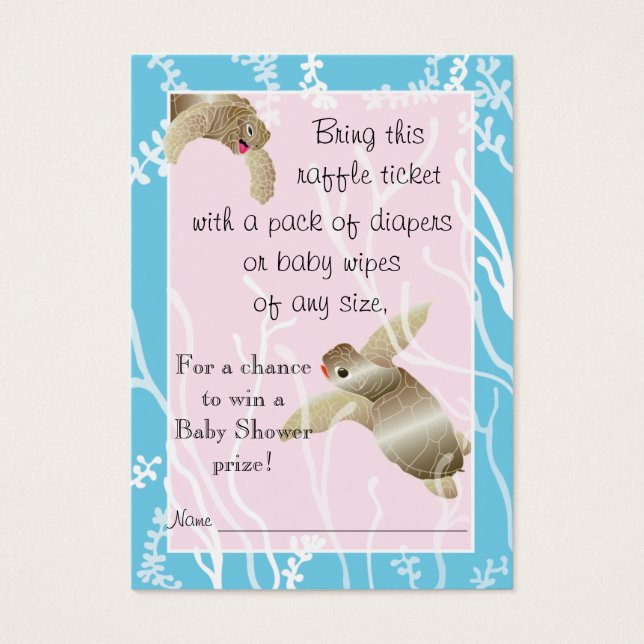 Bilhete de Rafa do chá de fraldas/Rosa/Tartaruga A (Frente)