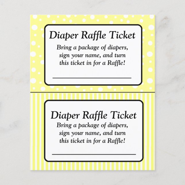 Bilhete de Raffle Chá de fraldas Polka Amarelo e B (Frente)