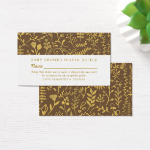 Bilhete de Rifa Floral Oriental Marrom e Dourado