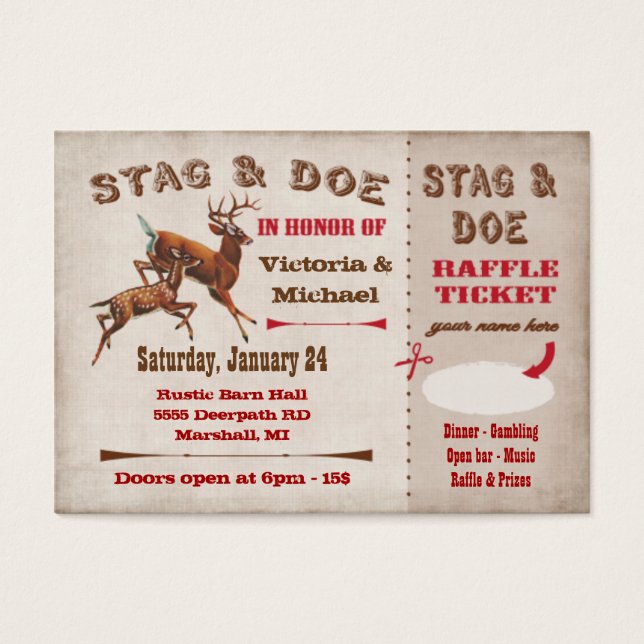 Bilhete de Stag ou Buck e Doe e rifa (Frente)