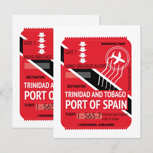 bilhete de viagem porto de espanha trinidad e toba (Frente/Verso)