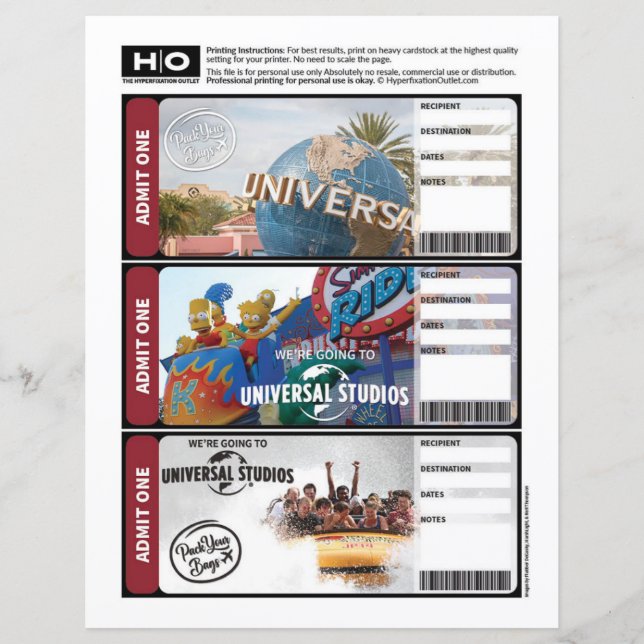 Bilhete Universal para Viagem e Eventos (Frente)