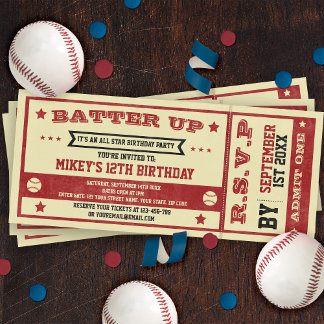 Bilhete Vintage Baseball Pensado Convite Aniversár