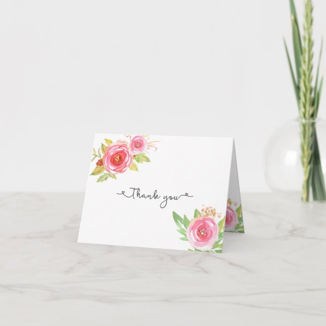 Bilhetes de agradecimento de casamento floral rosa (Frente)