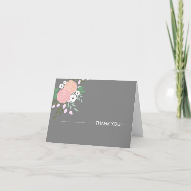 Bilhetes de Agradecimento Florais Elegantes - cinz (Frente)