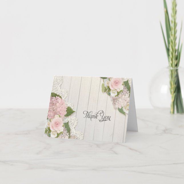 Bilhetes de Agradecimento Hortênsias Rosa Renda Fl (Frente)