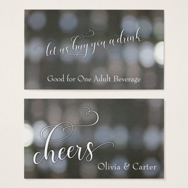 Bilhetes de Bebida, Letra Branca sobre Bokeh Neutr (Frente & Verso)