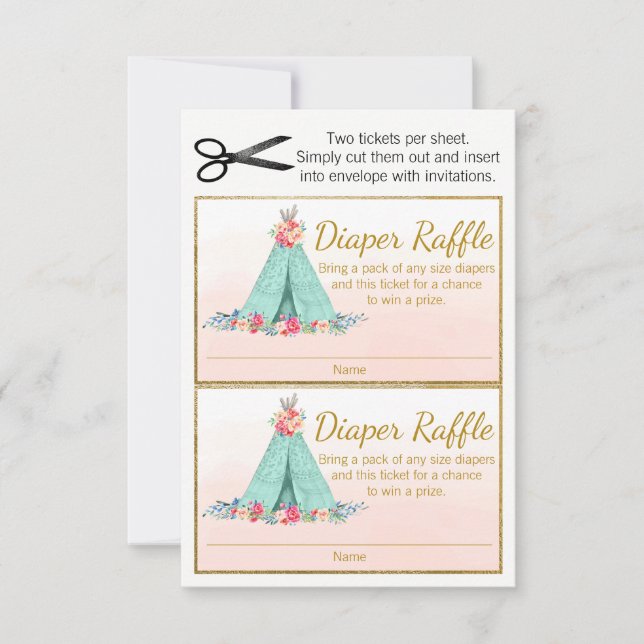 Bilhetes de Fralda Boho TeePee Raffle (Frente)