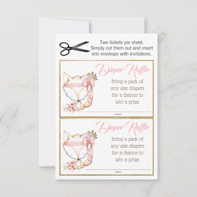 Bilhetes de rifa de fraldas de raposa menina (Frente)