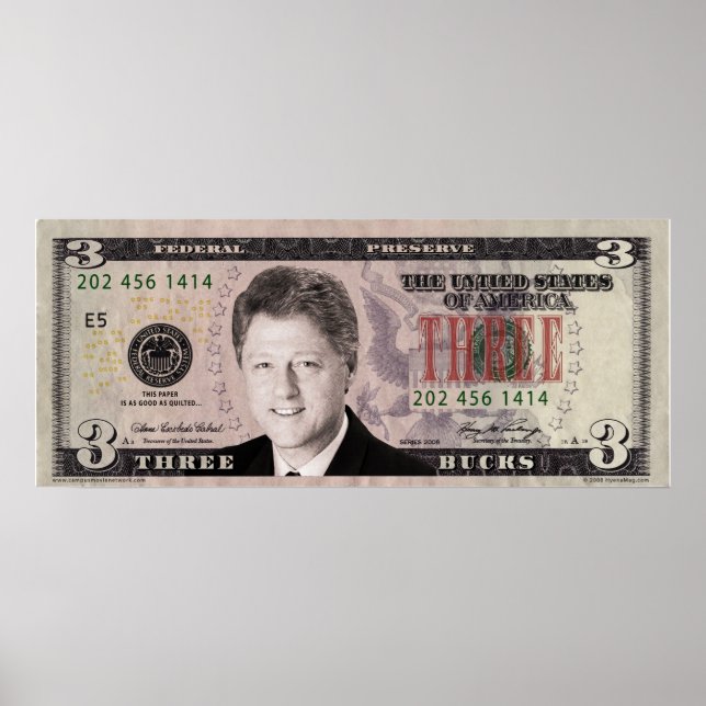 Bill Clinton $3 Bill Poster (Frente)