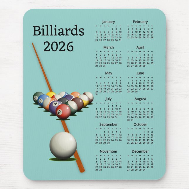 Billiards Pool 2026 Calendar Mousepad (Frente)