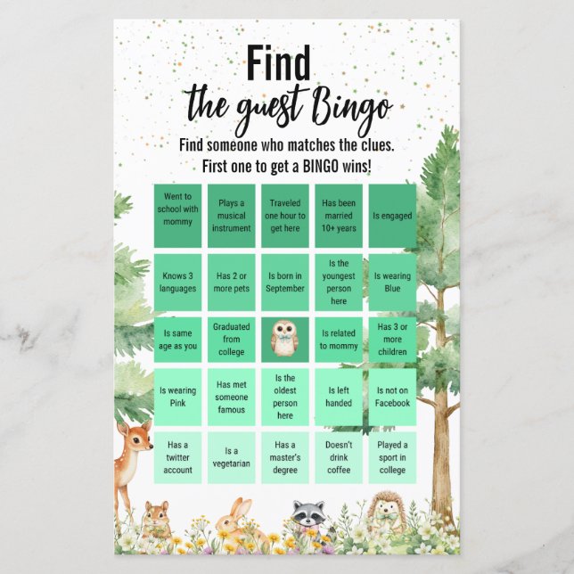 Bingo, Chá de fraldas de animais bonitos da flores (Frente)
