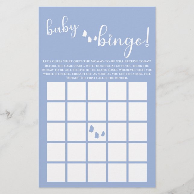 Bingo de Bebê Caligrafia Borboleta Minimalista Mod (Frente)