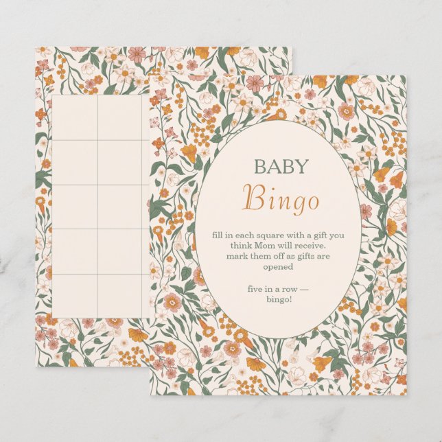 Bingo de Bebê de Flor Silvestre Botânica de Outono (Frente/Verso)