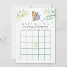 Bingo de Bebê Folhas de Eucalipto Urso Coala Fofo