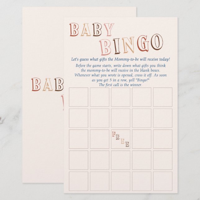 Bingo de Bebê Minimalista Marrom Moderno Neutro (Frente/Verso)