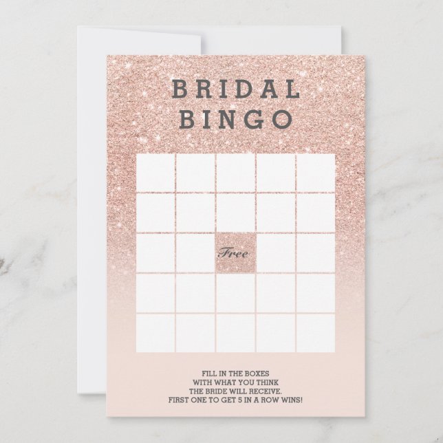 Bingo de casamento rosa dourado falso brilho (Frente)
