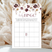 Bingo de Chá de Bebê Burgundy com Flores Silvestre