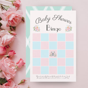 Bingo de Chá de Bebê Elefante Bebê Peônias e Balõe