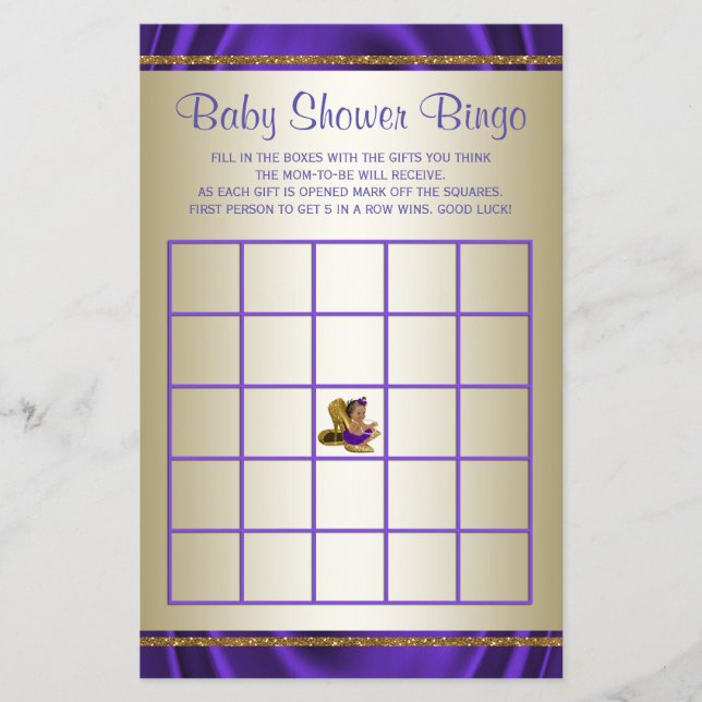Bingo de Chá de Bebê Menina Roxo Jogos de Chá de B (Frente)