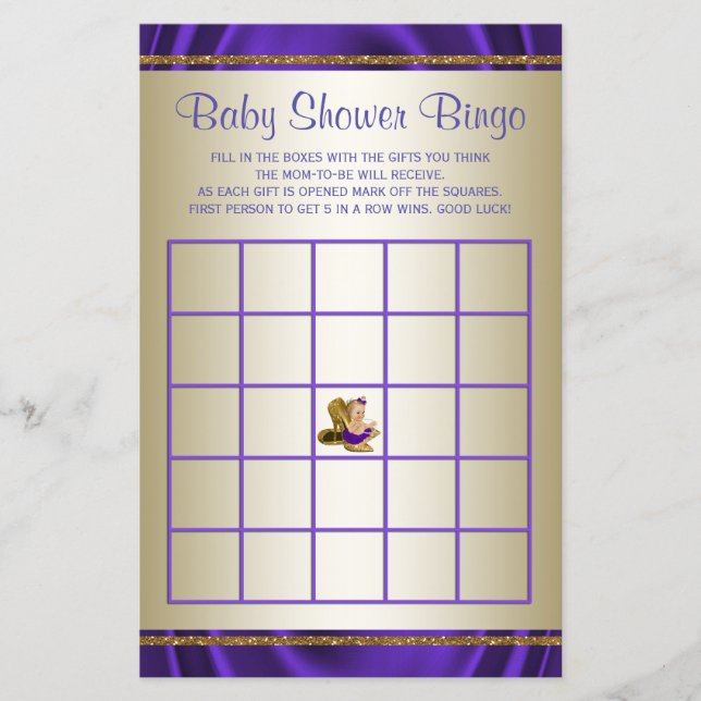 Bingo de Chá de Bebê Menina Roxo Jogos de Chá de B (Frente)