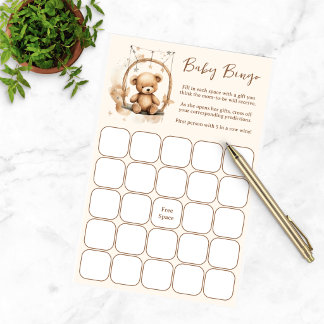 Bingo de Chá de Bebê Neutro em Gênero, Ursinho de