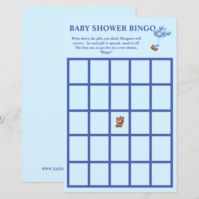 Bingo de Chá de Bebê Temático Urso Fofo e Balões (Frente/Verso)