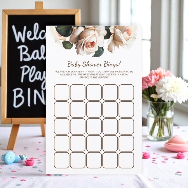 Bingo de Chá de fraldas de Beige Rosa (Girl Baby Shower Game Bingo)