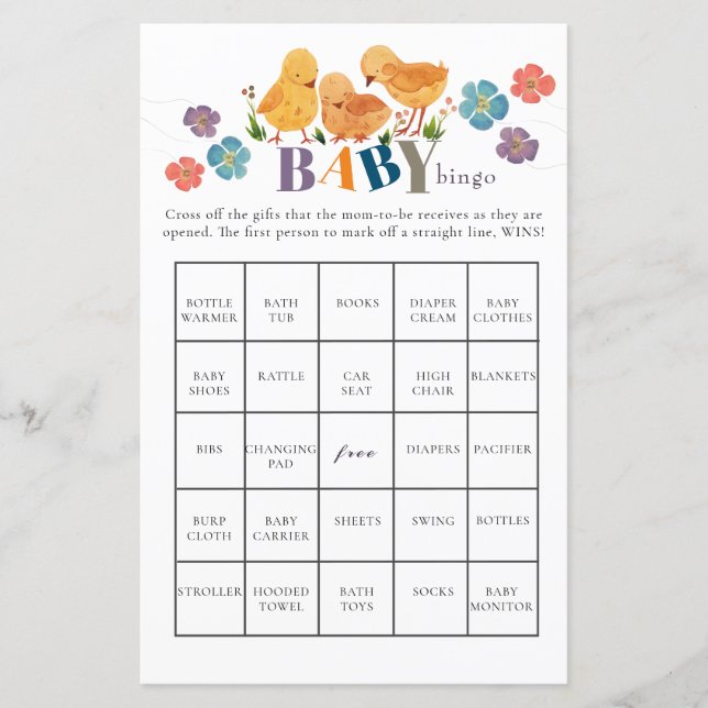 Bingo de Chá de fraldas de frango, branco, com aqu (Frente)