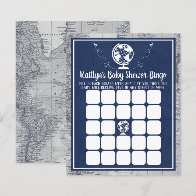 Bingo de Chá de fraldas de Mapa de Viagem de Avent (Frente/Verso)