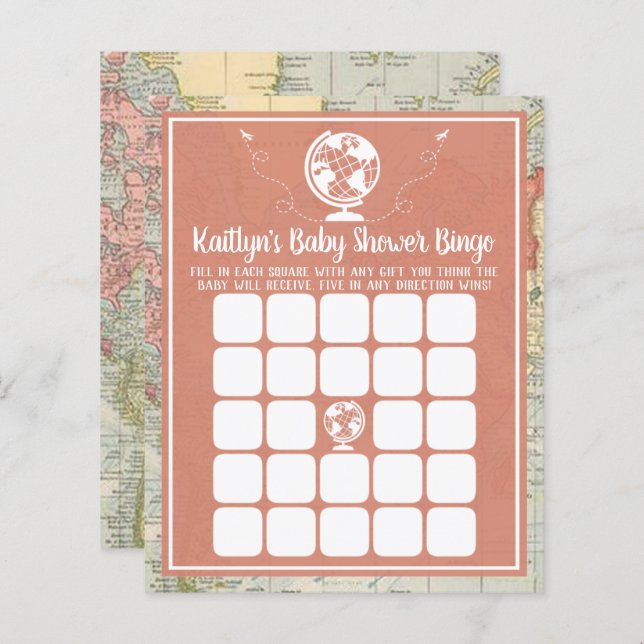 Bingo de Chá de fraldas de Mapa de Viagem de Avent (Frente/Verso)