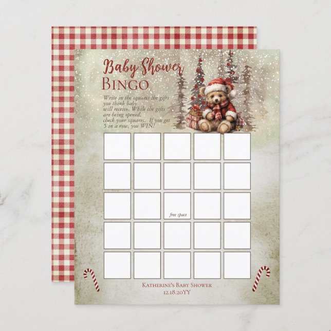 Bingo de Chá de fraldas do Bear de Natal (Frente/Verso)