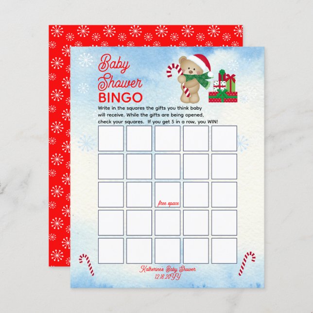 Bingo de Chá de fraldas do Bear de Natal (Frente/Verso)