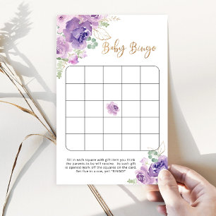 Bingo de chá de fraldas floral roxo
