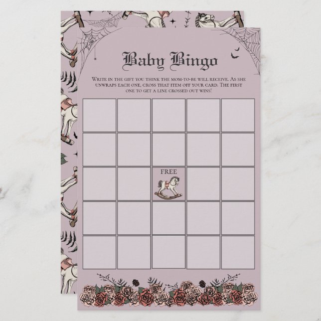 Bingo de Chá de fraldas Gótico Roxo (Frente/Verso)