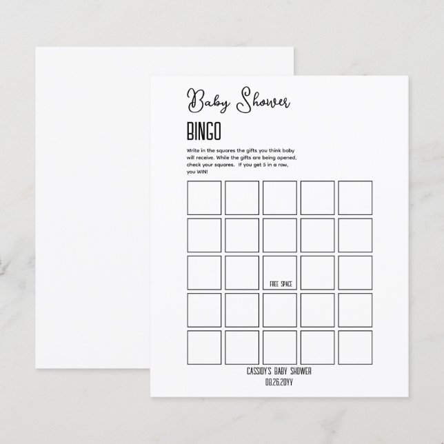 Bingo de Chá de fraldas Minimalista (Frente/Verso)