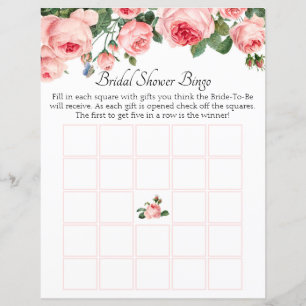 Bingo de Chá de Noiva Rosa Bege Enrubescida