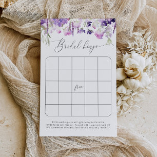 Bingo de chá de panela floral roxo de aquarela