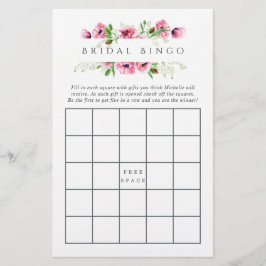 Bingo de Chás de Bebê com Papoulas Rosa em Aquarel