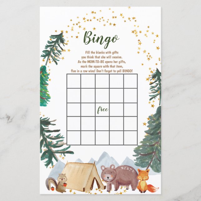 Bingo de Chás de Bebê Mal Podemos Esperar Acampado (Frente)