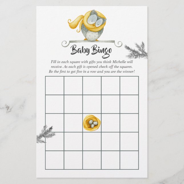 Bingo de Chuvá de Bebê de Natal com Coruja em Aqua (Frente)