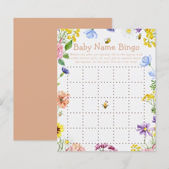 Bingo De Jogo De Chá de fraldas De Abelhas (Frente/Verso)