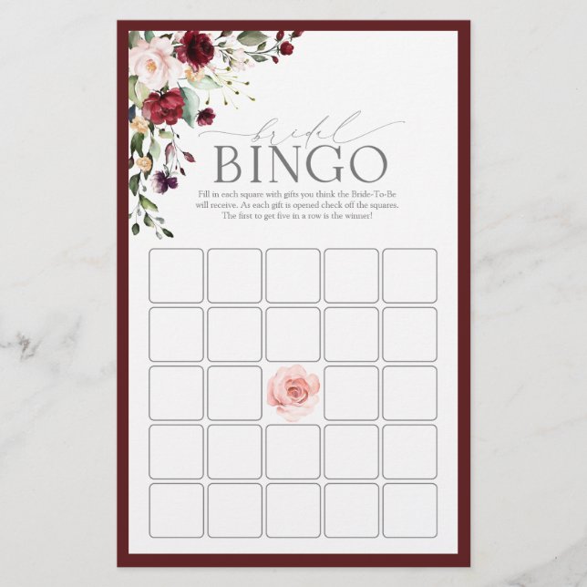 Bingo Floral de Brida Floral da Watercolor (Frente)