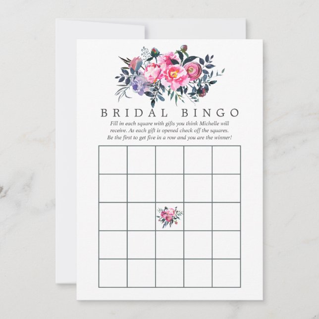 Bingo Floral de Brida Planta e Cor de Água Rosa (Frente)