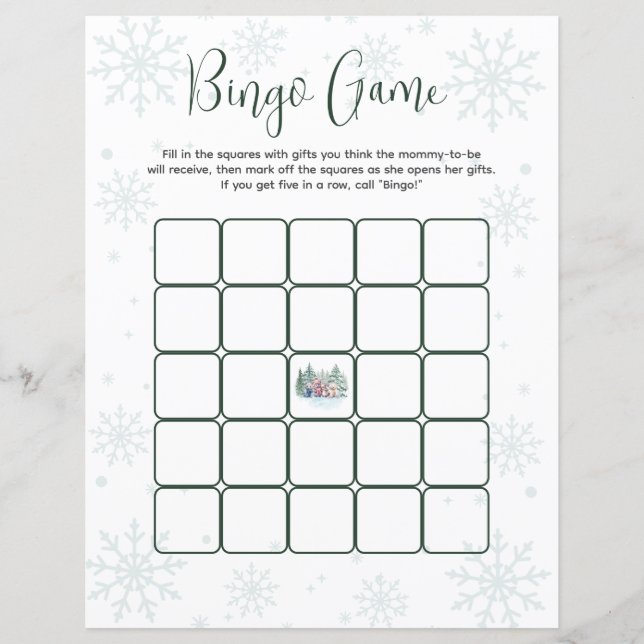 Bingo Game Winter Snow Forest Animal Chá de fralda (Frente)