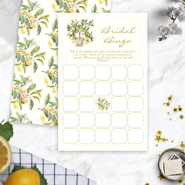 Bingo Nupcial com Aquarela de Limão (Watercolor Lemon Floral Bridal Bingo Game by Painted Paperie
)