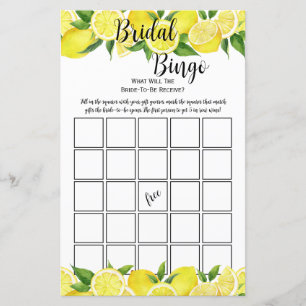 Bingo para Festa de Chá de Noiva de Limão Cítrico